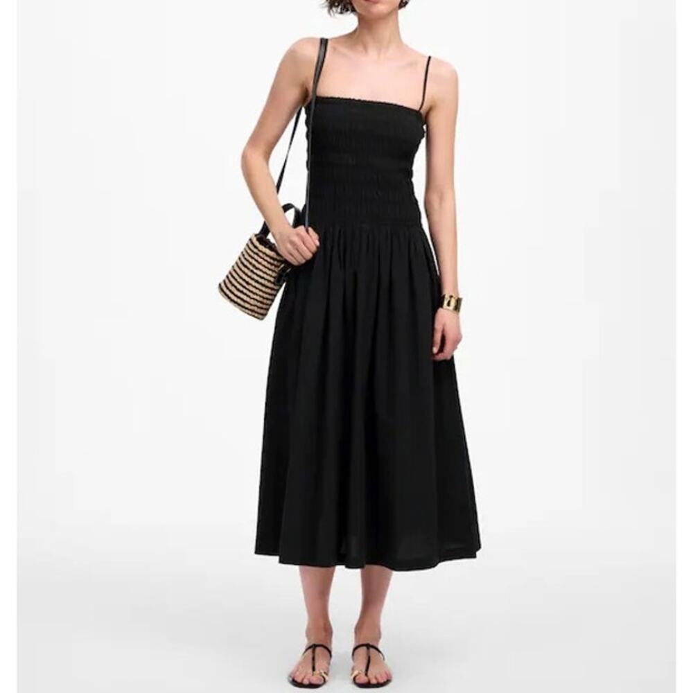Madewell Smocked Cotton Poplin Maxi Dress Jet Black Size Small NWT